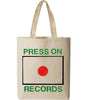 Press On Records record button logo screen printed on natural canvas tote bag